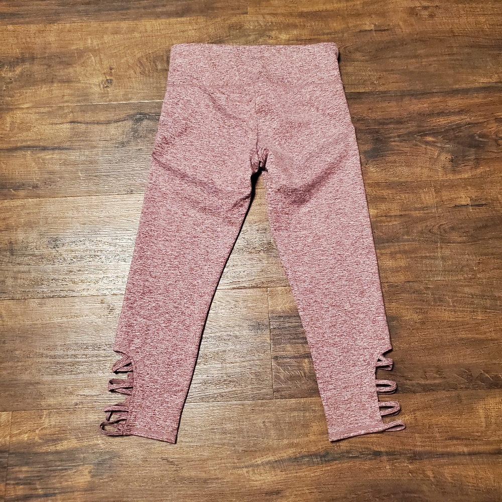 T4T XS Crop Leggings Heathered Strappy Hem Cutout